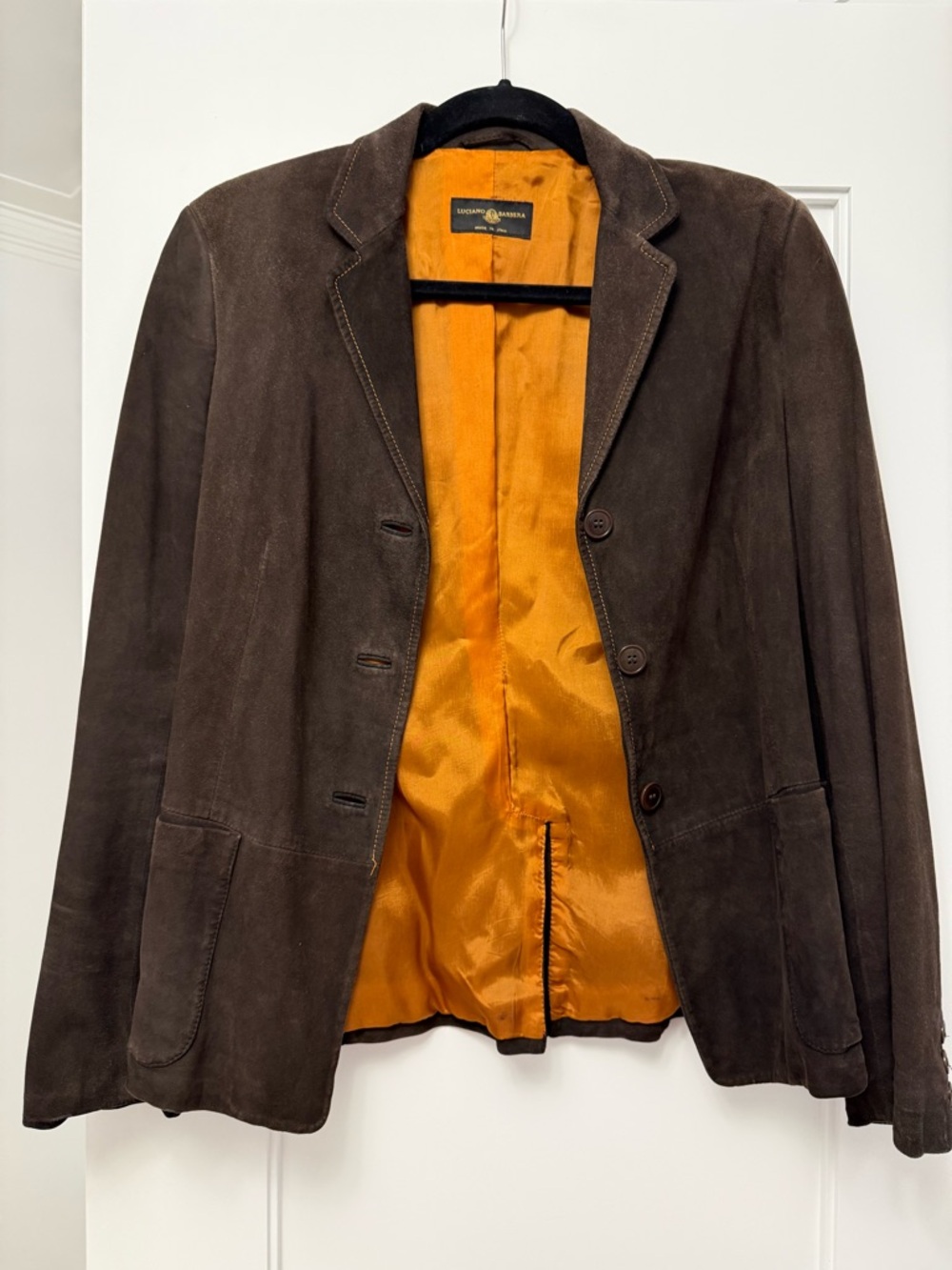 Luciano Barbera Brown Suede Jacket with Orange Lining
